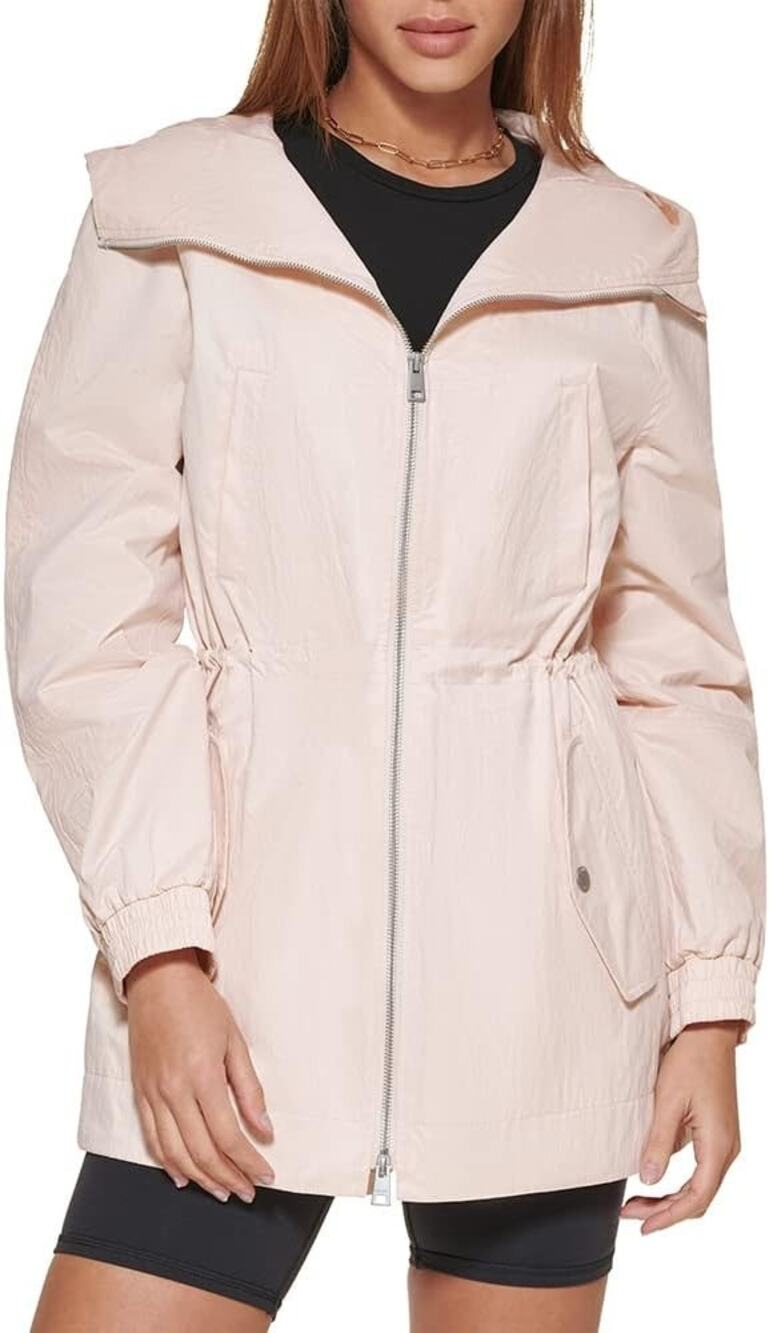 LEVI Cinch Waist Hooded Parka Cream Peach Jacket Coat | Small